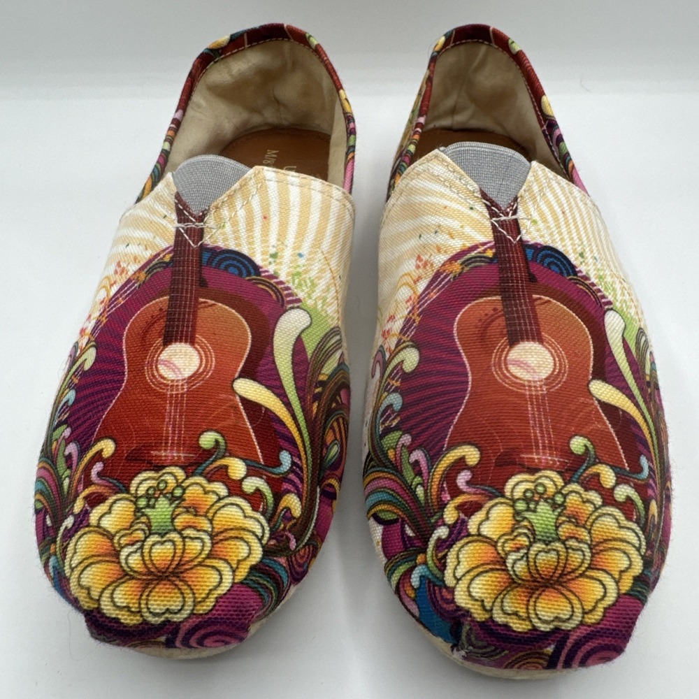 Guitar Music Free Spirit Canvas SlipOn Shoe Sneaker Women 9 Hippie Groovy Floral